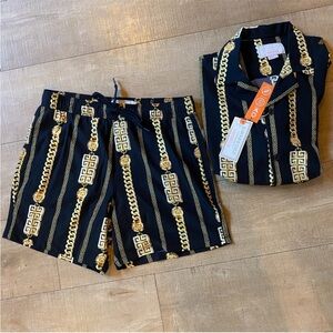 Set: NWT Baroque Gold By Drill Set Swim Shorts And Button Down Shirt Vacation M
